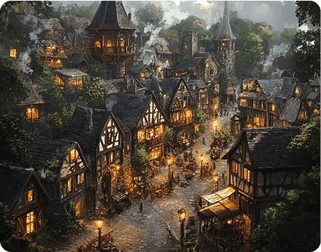 A charming medieval village with timber-framed houses