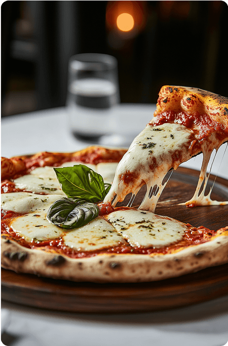 A freshly baked pizza with melted cheese