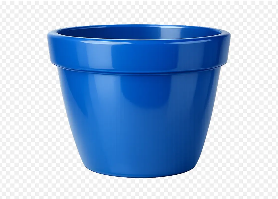 Blue flower pot cutout with the background removed