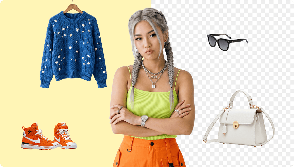 AI transparent image maker examples showing prompt generated product, sticker, and design assets