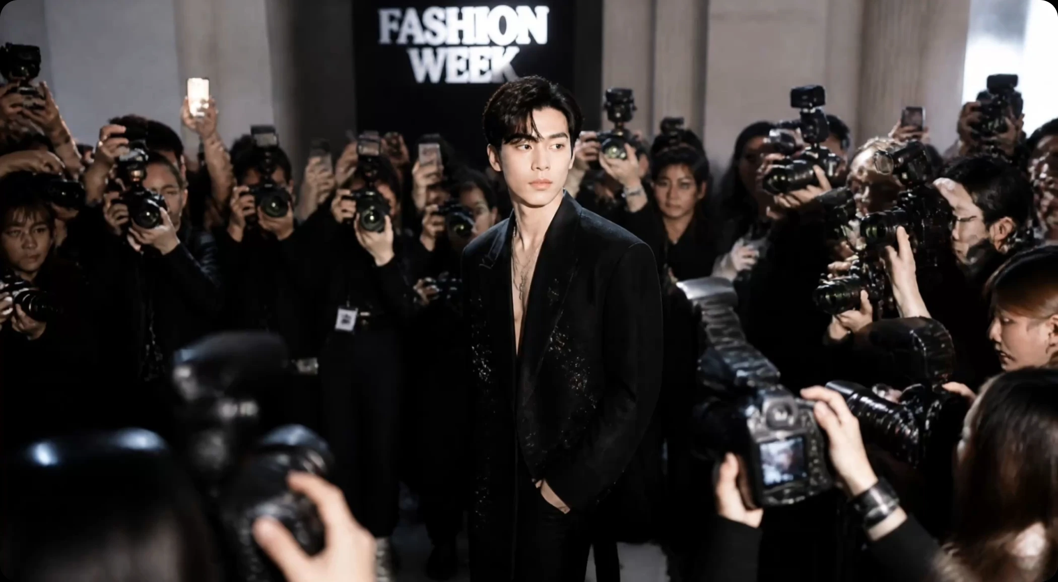 Video face swap example at Fashion Week