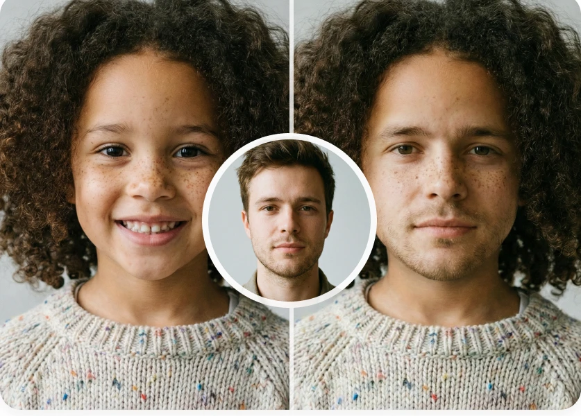 Video face swap comparison featuring a child portrait