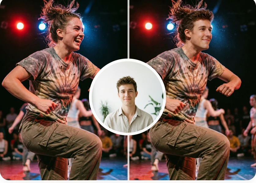 Video face swap comparison featuring a dancer