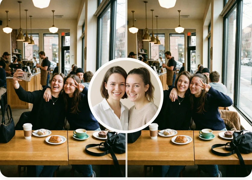 Video face swap comparison featuring a group portrait
