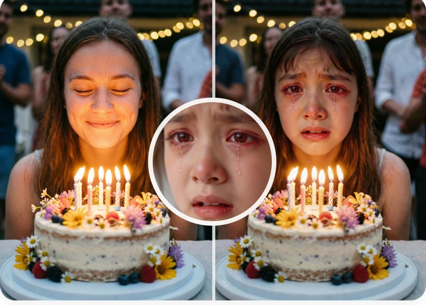 Video face swap comparison featuring a birthday portrait