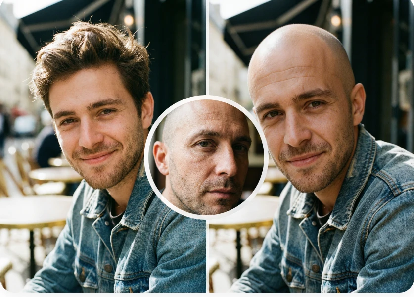 Video face swap comparison featuring two men