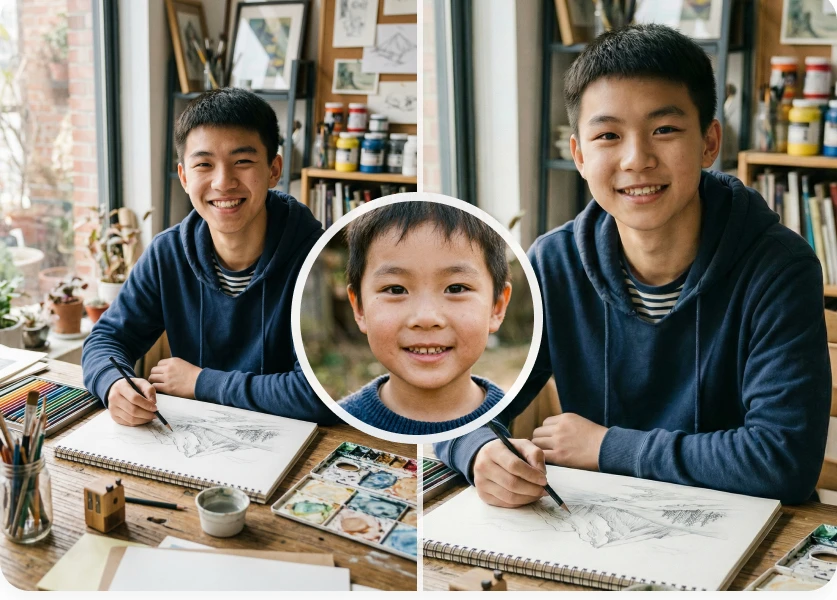 Video face swap comparison featuring an art class
