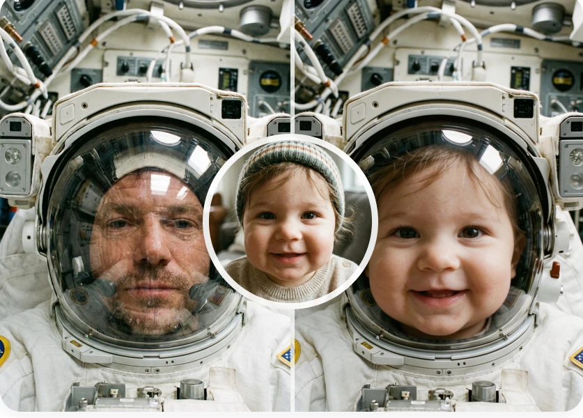 Video face swap comparison featuring an astronaut