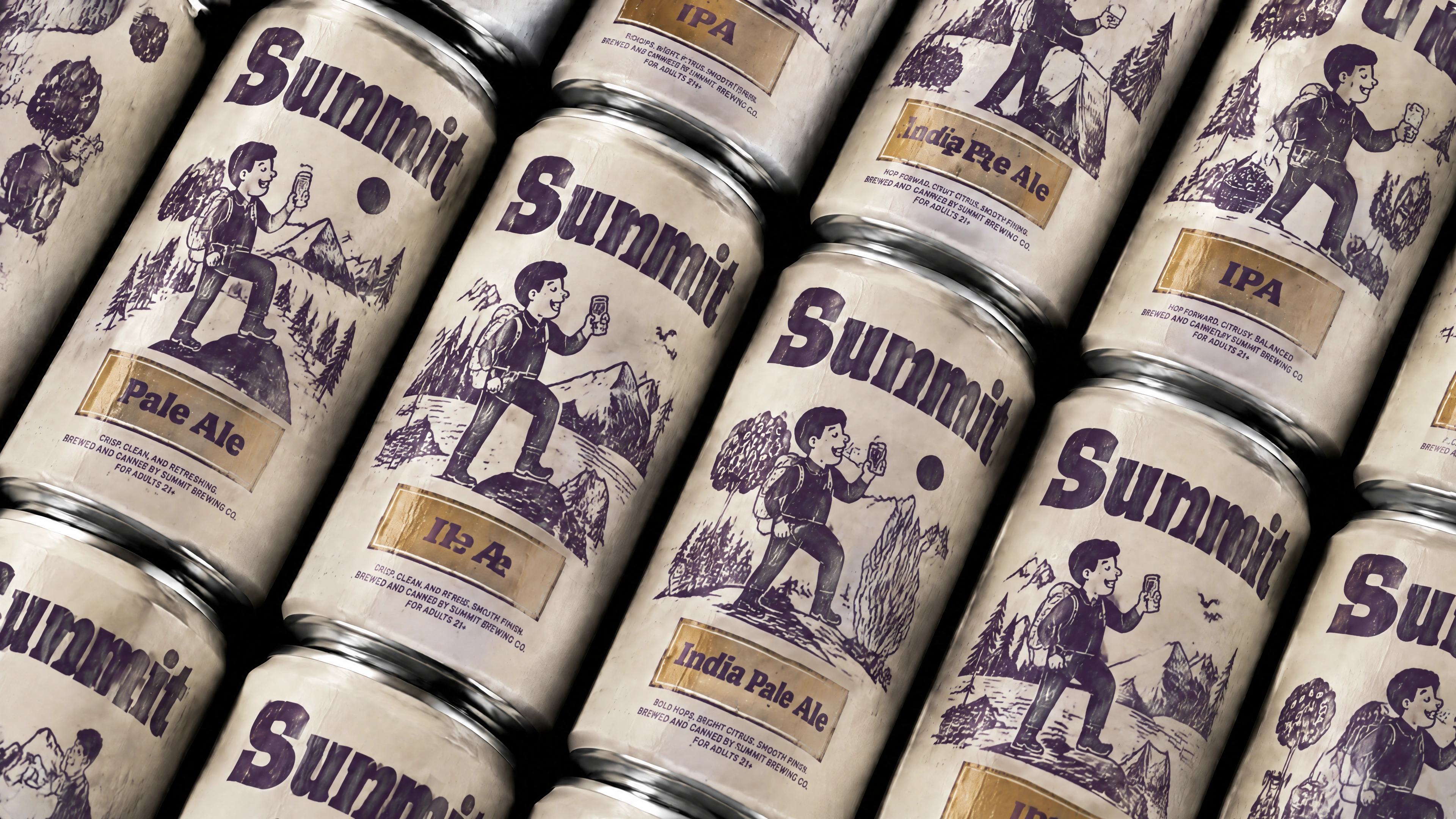 Summit beer cans with illustrated packaging